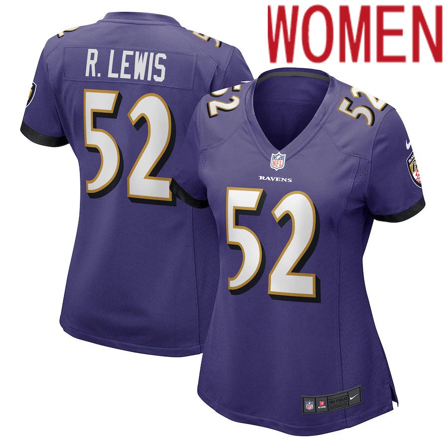 Women Baltimore Ravens #52 Ray Lewis Nike Purple Retired Player NFL Jersey->women nfl jersey->Women Jersey